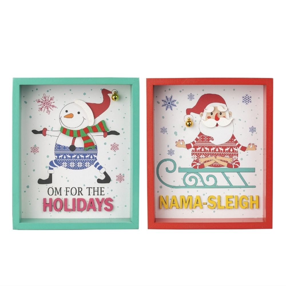 Holiday Time Multi-color Santa and Snowman Jingle Yoga Wood